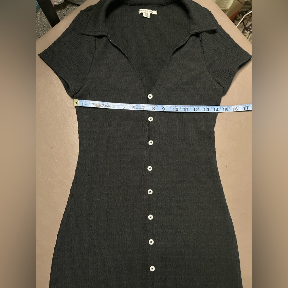 American Eagle Black 3 Button-Down Dress others sewn on for design.Stretchy EUC - Picture 3 of 6